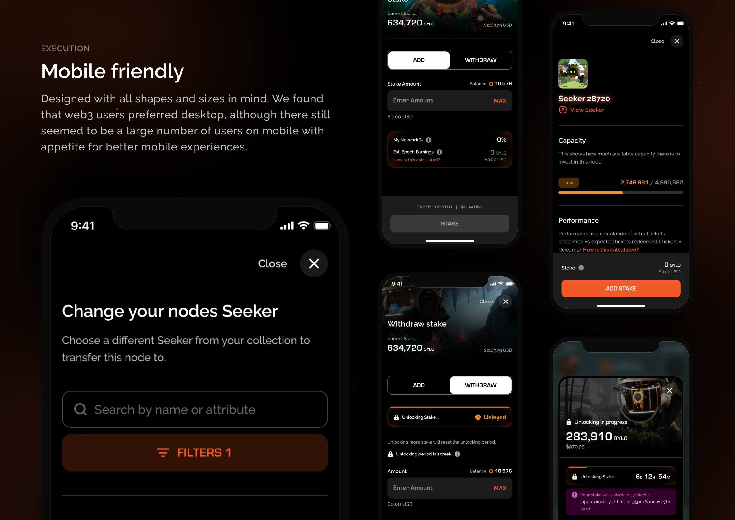 Mobile layouts of the Seekers dashboard